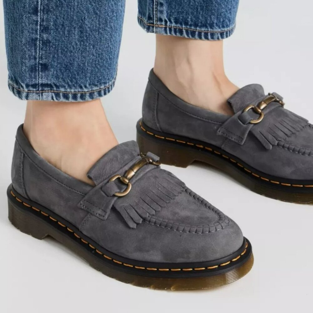 Dr. Martens Gray Suede Kiltie Loafers with Brass Hardware - Picture 9 of 10